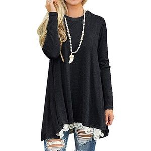 Long Sleeve, Lace, Scoop neck, A-Line tunic blouse